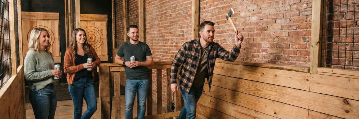 Group axe throwing event at The Blazing Axe